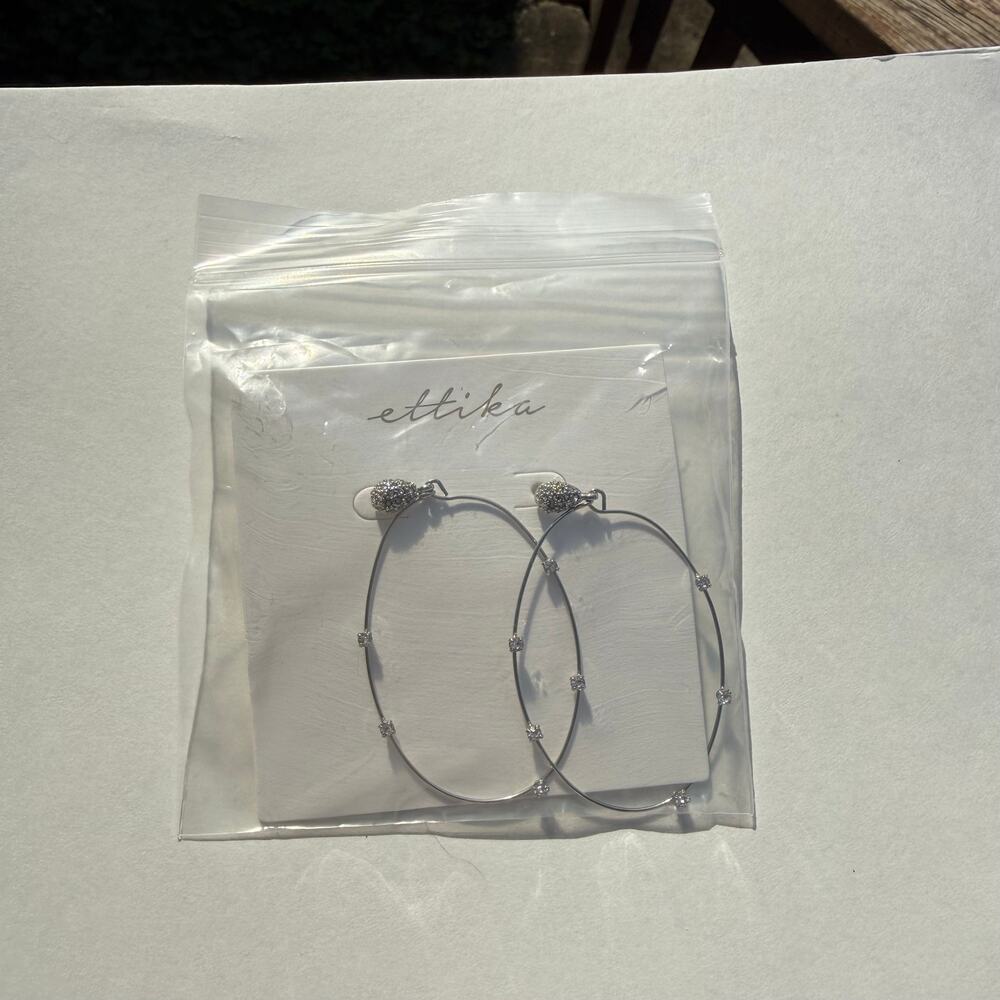Ettika Delicate Crystal Large Oval Hoop Earrings Silver Rhodium CZ